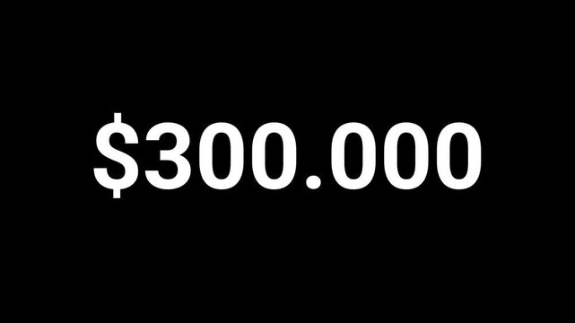 A large sum of money is displayed on a black background.