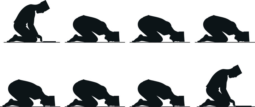 Muslim prayer sequence illustration sujud ruku and tashahhud positions