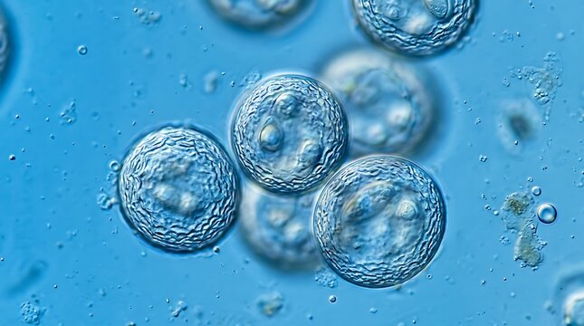 Embryonic stem cells in a laboratory dish under microscope  science and research concept