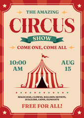 Vintage retro circus poster in old stile.  Invitation card design template festival and events. © Ice pick