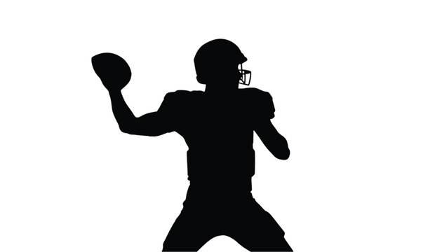 Quarterback silhouette prepares to throw a football while scanning the field for an open teammate.