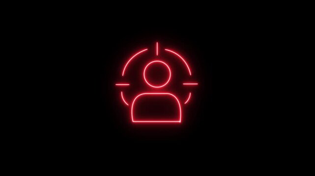 Binga Neon Target Audience Icon Looping and Black Background, Minimalist Neon User Avatar with Radar Target Symbol Animation