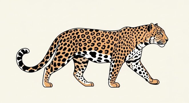 Illustration of a leopard walking forward.