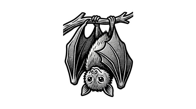 Bat Hanging Upside Down From Branch.