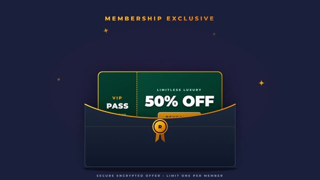 Dynamic video promo showcasing a fifty percent off voucher in an envelope.