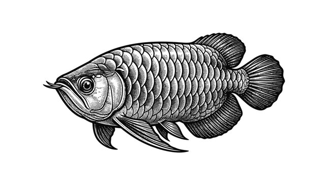 Large Silver Arowana Fish Side View.