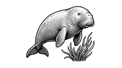 Manatee swimming in the ocean water. © karim