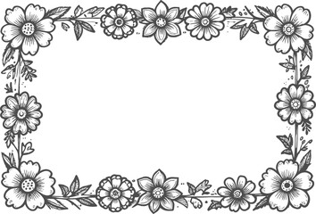 Obraz premium Floral border frame with intricate hand drawn flowers and leaves, vintage decorative design
