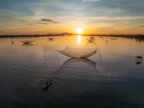 Fishing Nets on Calm Water