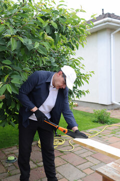 man working in the yard