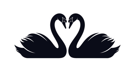Black swan couple forming heart shape with necks with black graphic illustration illustration two swans necks white background valentine waterbird © Kamola