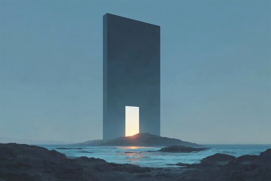 A tall tower sitting on top of a rocky beach.