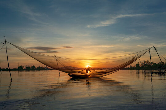 Lift Net Fishing at Sunrise