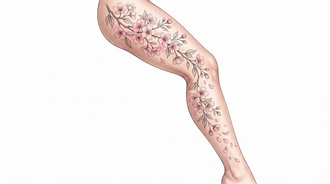 human body anatomySakura Blossom Flow Leg Tattoo Design