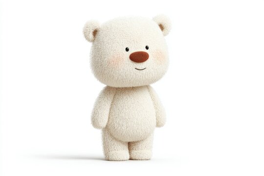 A white teddy bear sitting atop a white surface. it is a soft cuddly toy with a white fur coat and a friendly expression on its face. its eyes are closed giving it a peaceful and contented look.