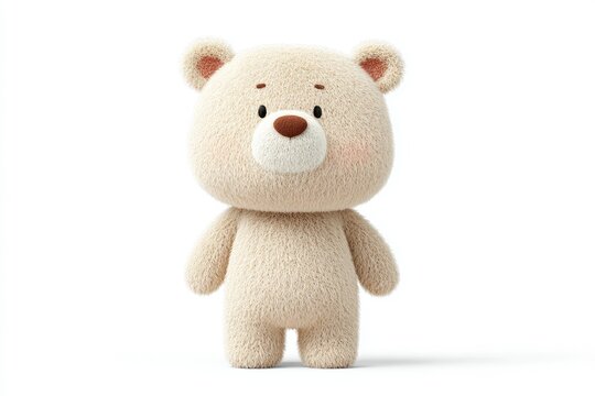 A white teddy bear sitting atop a white surface. the bear has a soft plush texture and its eyes are closed giving it a peaceful and content look.