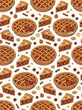 Warm apple pie and cinnamon spice seamless pattern