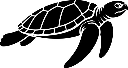Black silhouette of a sea turtle swimming in the ocean  marine life © SAYEDAJANNATUL