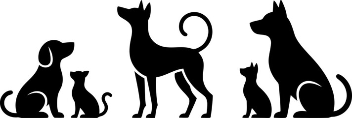 Black silhouette of dogs and cats side by side looking up © SAYEDAJANNATUL