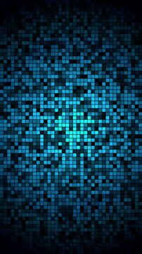 Vertical digital blue matrix pixel grid loop flashing on smartphone screen. Great vertical hacker background for technology abstract background