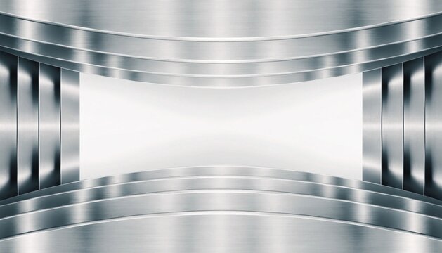 Abstract geometric composition of reflective metallic surfaces creating a sense of depth and modern industrial design