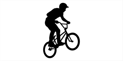 Obraz premium Bicycle Rider Black Silhouette – BMX Cycling Action Sports Vector Icon for Logo, Poster and Branding Extreme BMX Cycling Silhouette – Freestyle Bike Stunt Athlete Vector Illustration for Adventure and