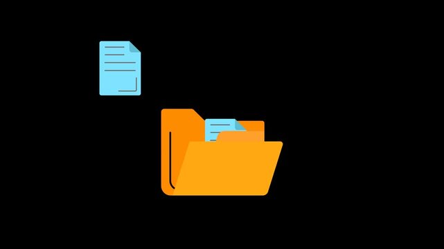 Flat Design Orange Folder and Two Blue Files on Alpha channel Background