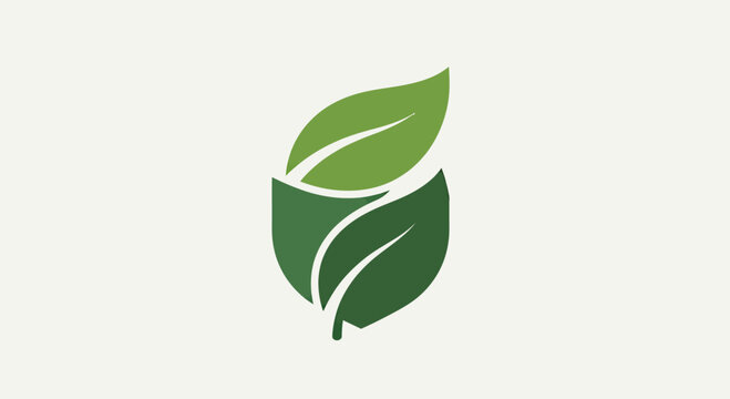 Two overlapping green leaves organic nature logo icon.