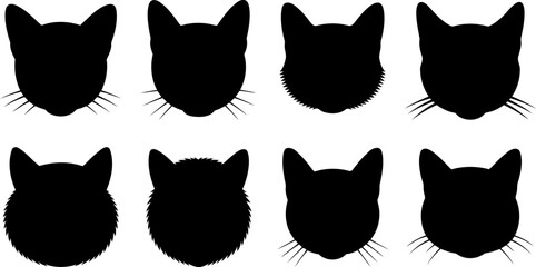 Eight different cat face silhouettes with various whisker styles and fur textures © SAYEDAJANNATUL