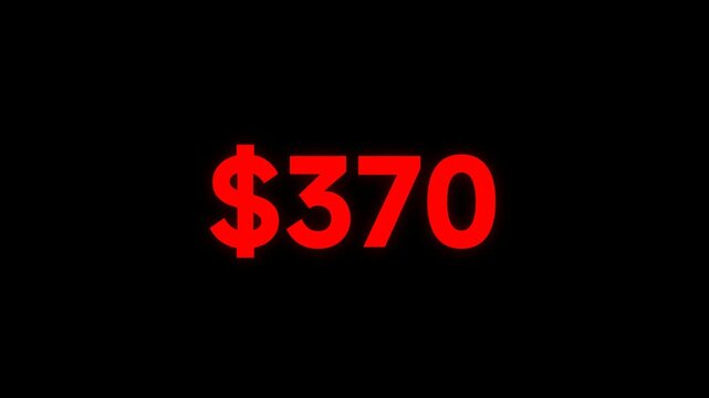 A close-up view of a large red dollar sign with the amount three seventy on a black and white background