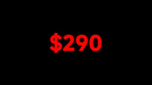 A close-up view of a red dollar sign with the amount two hundred ninety on a black and white background