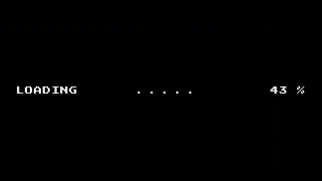Retro 8-bit Loading Screen Animation with Pixel Progress Percentage and Dots on Black Background