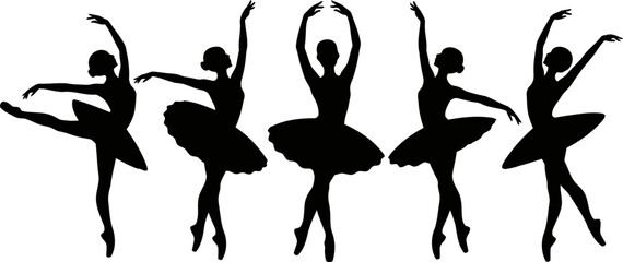 Silhouette of five elegant ballerinas dancing in various poses  ballet © SAYEDAJANNATUL