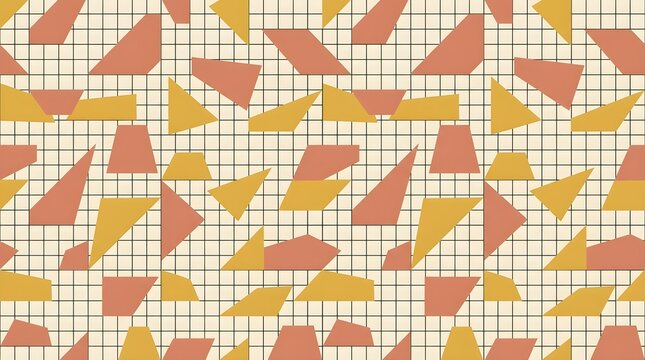 Bauhaus Grid and Abstract Geometric Trapezoid Shapes Flat Vector Seamless Pattern
