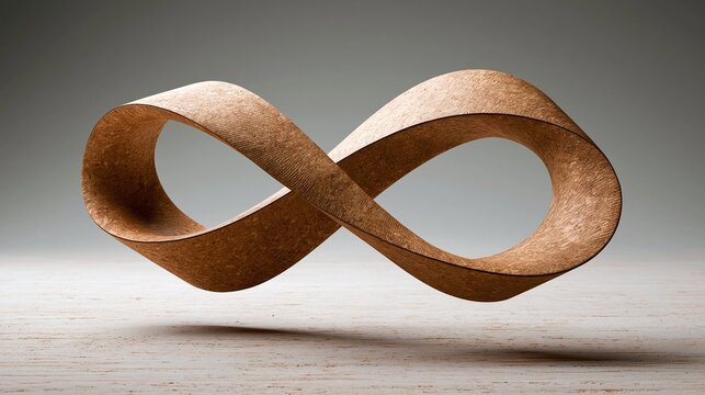 Cork infinity symbol mobius loop sculpture on light wooden table