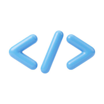 3D code icon blue brackets and slash symbol web development programming software coding element isolated on white background vector