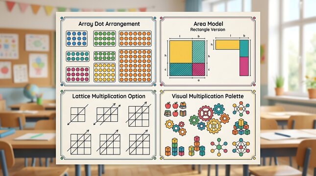 Visual multiplication methods poster in a classroom setting
