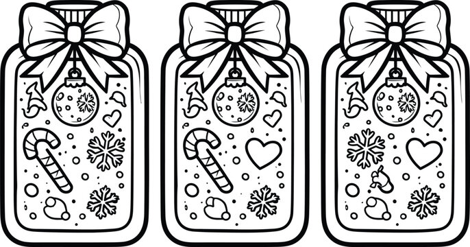 Jar vector illustration with christmas ornaments and candy cane