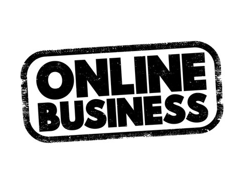 ONLINE BUSINESS text printed on a textured rubber stamp graphic design. This visual represents modern e-commerce, digital marketing, entrepreneurship, internet shopping, and corporate trade here.