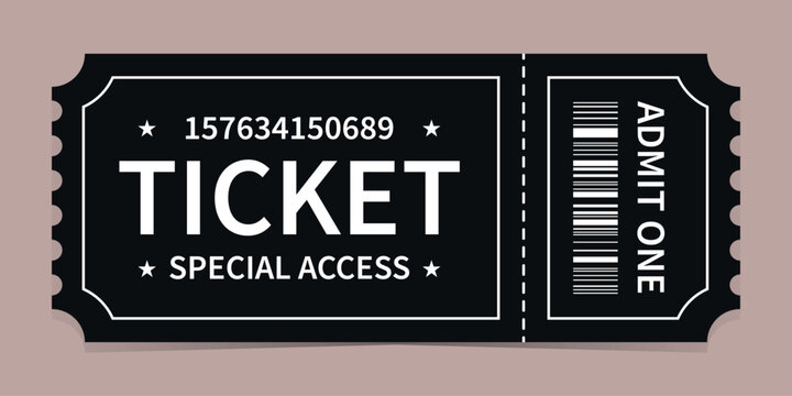 Realistic design ticket admit vector template for invitation, event, concert, music festival, movie festival, show, performance, etc.
