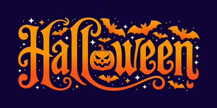 Spooky halloween scene with haunted house jack o' lanterns and bats