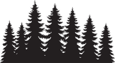 Pine forest silhouette against a clear sky for outdoor adventure themes © MST MEHENAJ