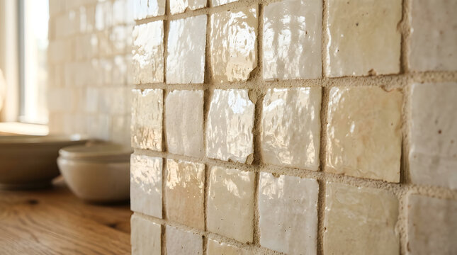 warm ivory zellige tile backsplash | handmade clay wall tiles | rustic kitchen interior design | artisanal glazed ceramic tiles