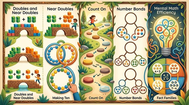 Educational mental math strategies infographic for elementary students
