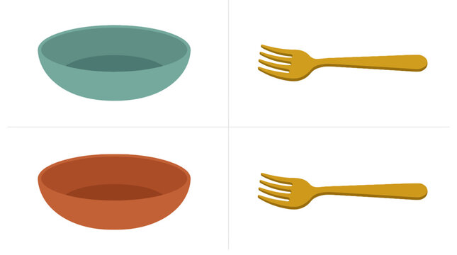 Colorful ceramic bowls with cutlery, flat lay, different colors, kitchenware, dining set, utensils, tableware, tabletop, ceramicware, dinnerware, healthy eating, food presentation