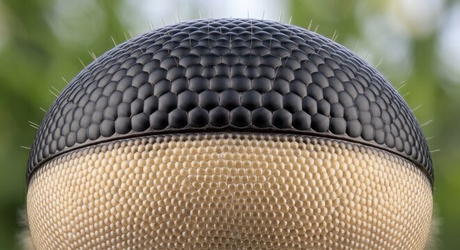 Extreme microscopic detail of divided compound eyes on owlfly head