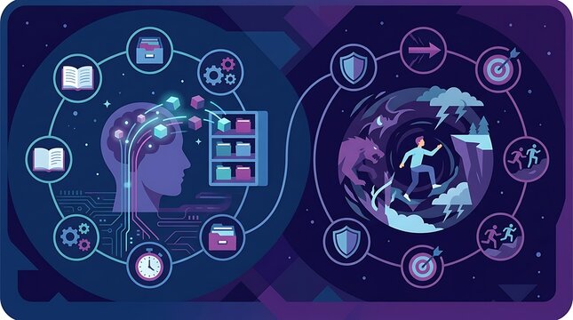 Human mind processing data and overcoming life challenges graphic