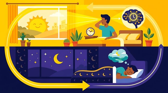 Circadian rhythm cycle showing sleep and wake routine of a man