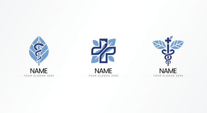 Healthcare cross and caduceus medical logos with freepik frame, caduceus