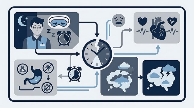 Medical infographic about sleep deprivation and physical health impact
